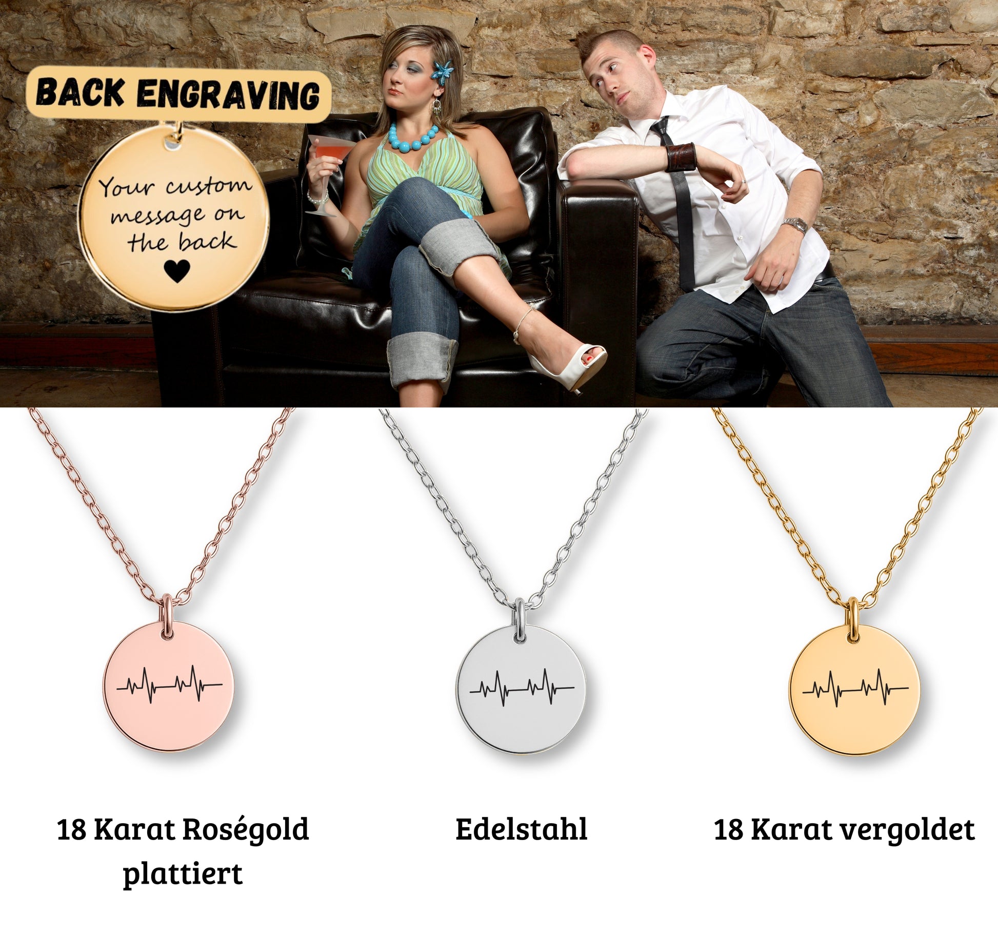 Personalisierte Herzschlag Kette mit Anhänger in Form eines Herzschlags, präsentiert in eleganter schwarzer Schmuckbox. Ideal als Geschenk zur Versöhnung für Partner, Freundin oder Ehefrau.