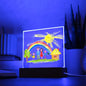 Kinderzeichnung Nachtlicht, personalisierte Nachtischlampe, gedrucktes Motiv auf Acryl Tafel, Kinder malen