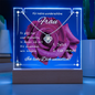 LED-Acryltafel mit Liebesbotschaft auf roter Rose, Holzsockel und Love Knot;-Halskette aus Edelstahl mit 14 Karat Weißgold oder 18 Karat Gelbgold, Zirkonia-Anhänger, perfekt als Valentinstag Geschenk für sie. 2 Varianten Kabel- oder Batteriebetrieb.