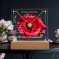 LED-Acryltafel mit Liebesbotschaft auf roter Rose, Holzsockel und Love Knot;-Halskette aus Edelstahl mit 14 Karat Weißgold oder 18 Karat Gelbgold, Zirkonia-Anhänger, perfekt als Valentinstag Geschenk für sie. 2 Varianten Kabel- oder Batteriebetrieb.