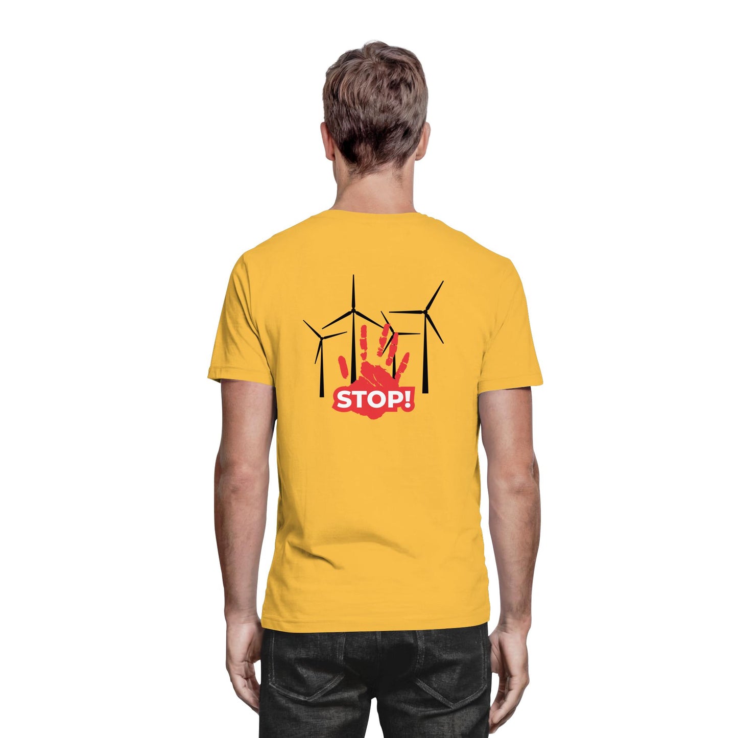 Premium Shirt mit Motiv aus 4 Windrädern und einer roten Hand mit dem Schriftzug „STOP!“ davor; Statement-Shirt aus 100 % Baumwolle, Regular Schnitt, klares Zeichen gegen Windkraftanlagen, gegen Windkraft im Wald, für Windpark Gegner und Kritiker der Stromerzeugung durch Windkraft.; Windkraftanlage,
gegen Windkraft im Wald,
gegen Windkraftanlagen,
Windpark Gegner,
Stromerzeugung Windkraft,