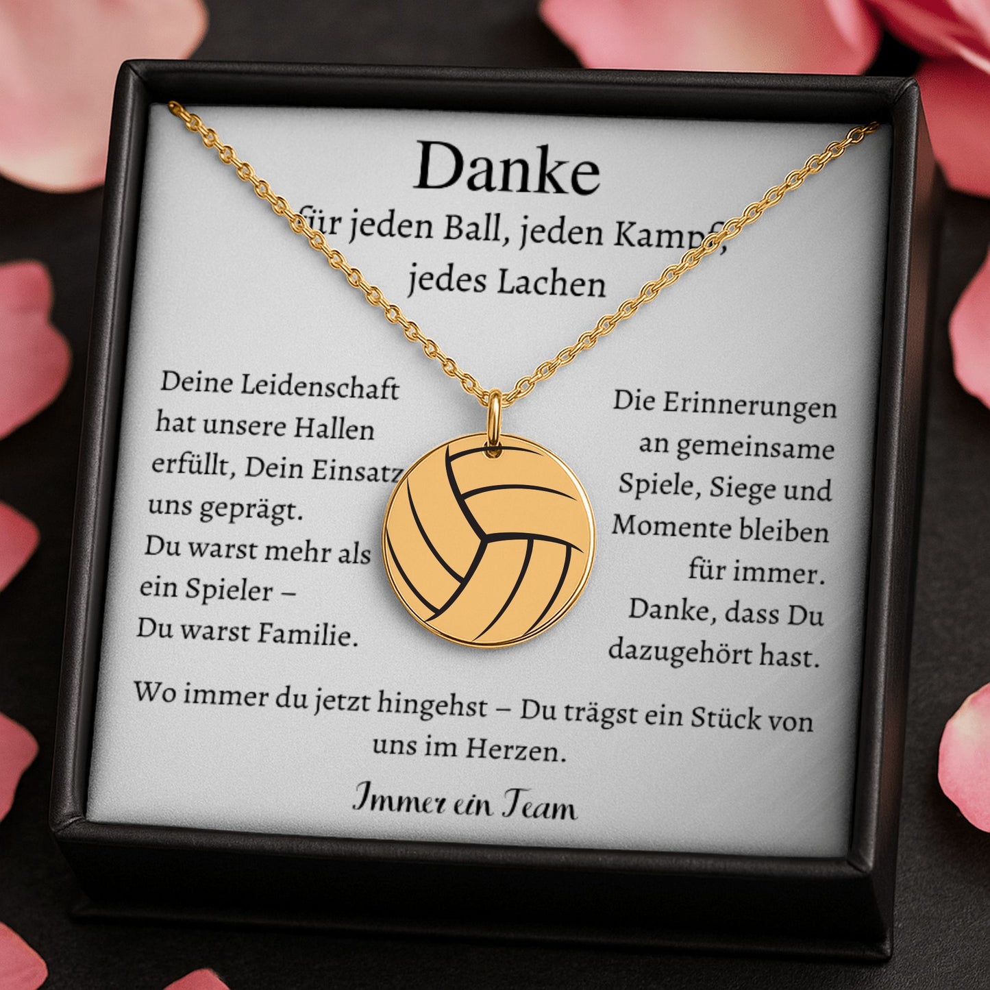 Personalisierte Volleyball-Halskette aus Edelstahl mit graviertem Ball-Anhänger in schwarzer Schmuckbox – perfektes Abschiedsgeschenk für Spieler, Team oder Verein