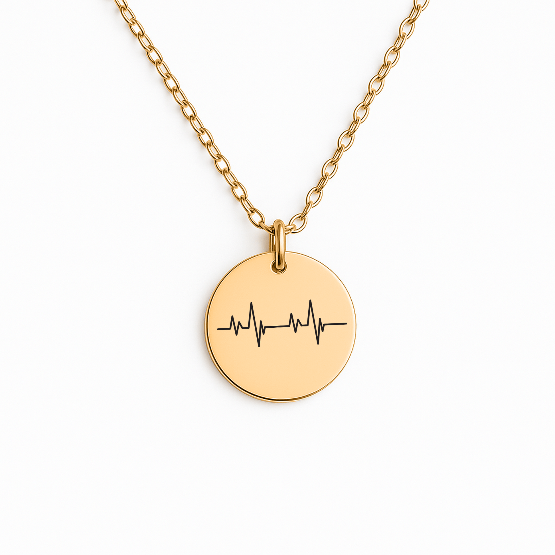 Personalisierte Herzschlag Kette aus Edelstahl in Gold, Silber oder Roségold. Der runde Anhänger mit feiner Herzschlag-Gravur symbolisiert Liebe und Verbundenheit. Geliefert in edler Schmuckbox mit romantischer Karte – ideales Geschenk für Freundin, Ehefrau oder Partner, perfekt zu Weihnachten, Valentinstag oder als Liebesgeschenk.