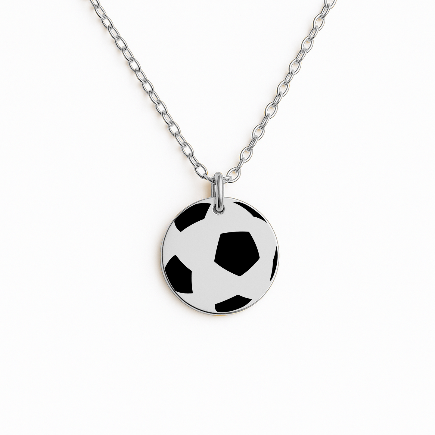 Personalisierte Fußball-Halskette aus Edelstahl mit graviertem Ball-Anhänger in schwarzer Schmuckbox – perfektes Abschiedsgeschenk für Spieler, Team oder Verein.