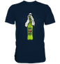Humorvolles Dubai Bier Funshirt mit pistaziengrüner Bierflasche und orientalischer Kopfbedeckung. Perfektes Dubai Urlaub Shirt für Bierliebhaber, inspiriert von Dubai Schokolade und Pistazien creme Hype. Ideal als Geschenk für Männer.