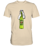 Humorvolles Dubai Bier Funshirt mit pistaziengrüner Bierflasche und orientalischer Kopfbedeckung. Perfektes Dubai Urlaub Shirt für Bierliebhaber, inspiriert von Dubai Schokolade und Pistazien creme Hype. Ideal als Geschenk für Männer.