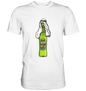 Humorvolles Dubai Bier Funshirt mit pistaziengrüner Bierflasche und orientalischer Kopfbedeckung. Perfektes Dubai Urlaub Shirt für Bierliebhaber, inspiriert von Dubai Schokolade und Pistazien creme Hype. Ideal als Geschenk für Männer.
