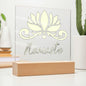 Acryl Namaste Schild: Yoga Tischdekoration & Geschenk für Frauen, Buddha Kunst, LED-beleuchteter Holzsockel mit Yoga Bild, Meditation Dekor