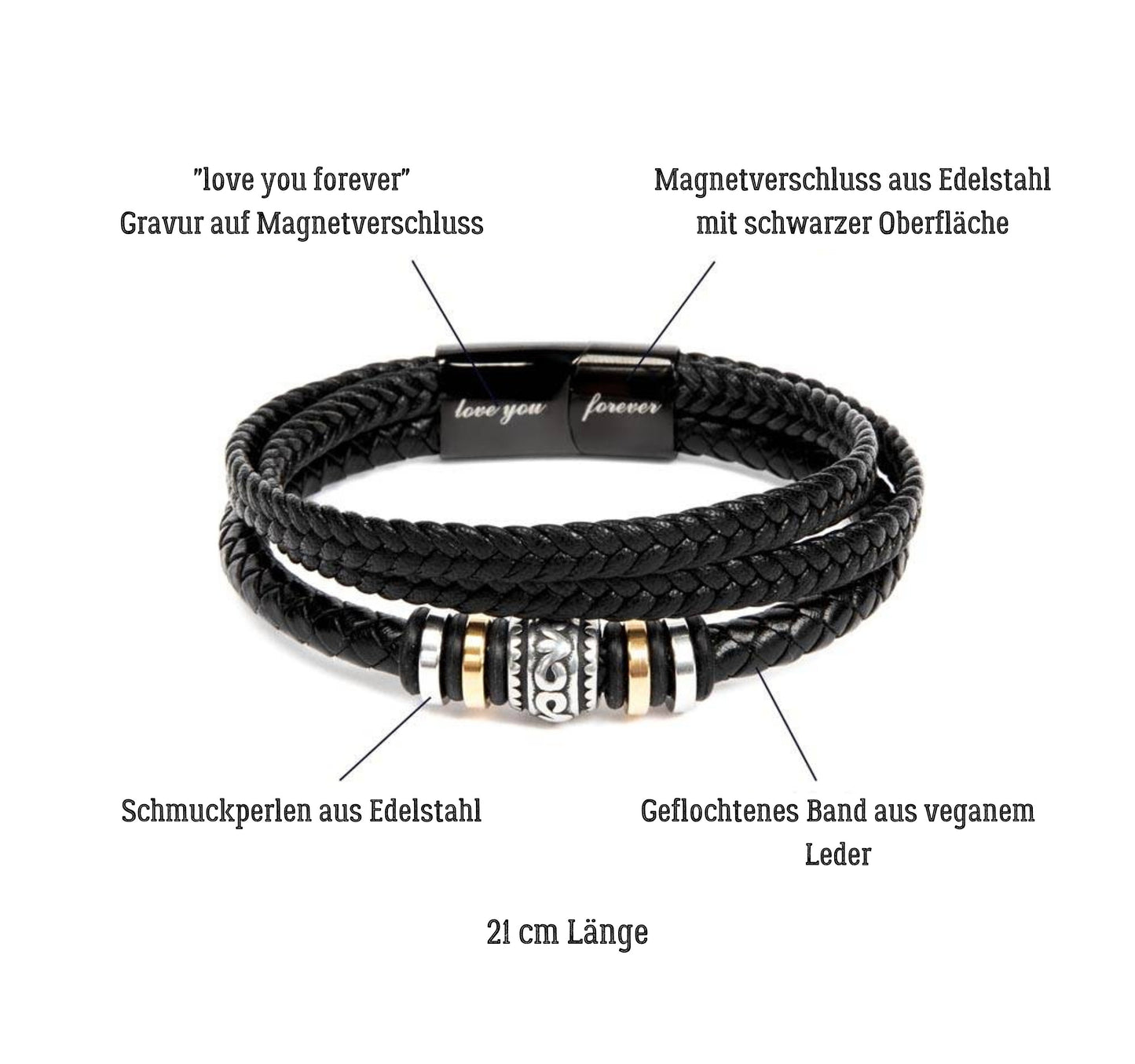 Ewige Liebe in einem veganen Leder Armband für den Sohn | Persönliches Geschenk zum 18. Geburtstag