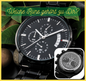 Wikinger Uhr Schwarz Yggdrasil mit Rune Ansuz Chronograph Herrenuhr mit Baum des Lebens Gravur