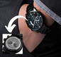 Wikinger Uhr Schwarz Yggdrasil mit Rune Eihwaz Chronograph Herrenuhr mit Baum des Lebens Gravur
