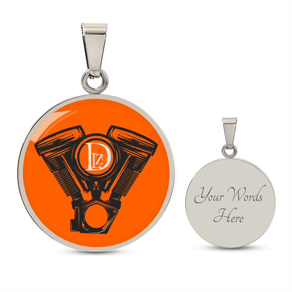 Motorrad Bike DLzG Halskette Anhänger rund Silber und Gold, Motorradkette, Motorradliebhaber Geschenk Orange/ Schwarz