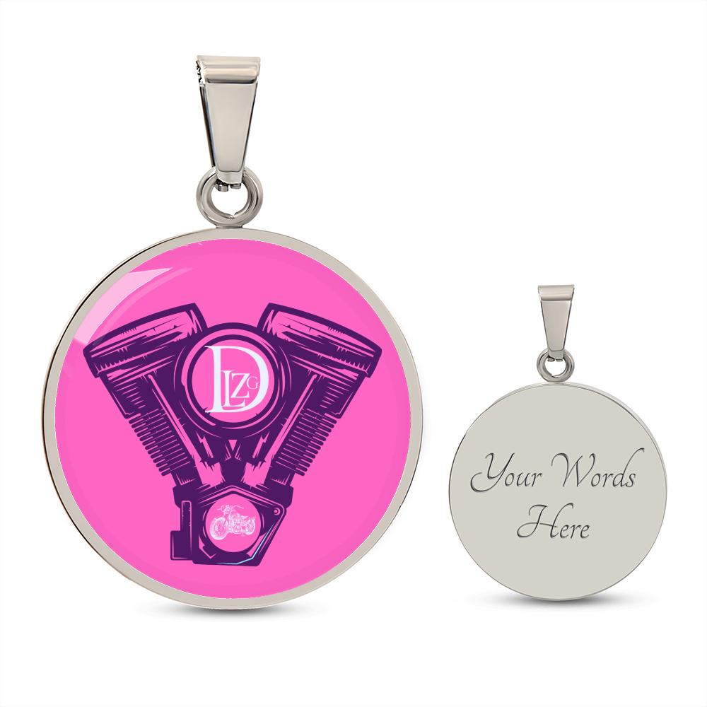 Motorrad Bike DLzG Halskette Anhänger rund Silber und Gold, Motorradkette, Motorradliebhaber Geschenk Pink/ Lila