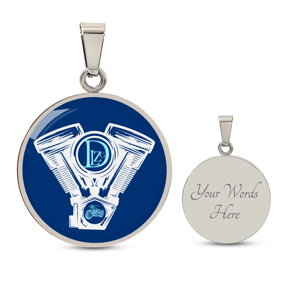Motorrad Bike DLzG Halskette Anhänger rund Silber und Gold, Motorradkette, Motorradliebhaber Geschenk Blau/ Weiß