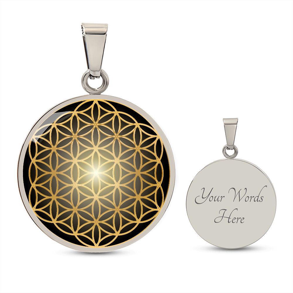 Kette LEBENSBLUME Silber und Gold, Blume des Lebens, personalisierbar mit Gravur