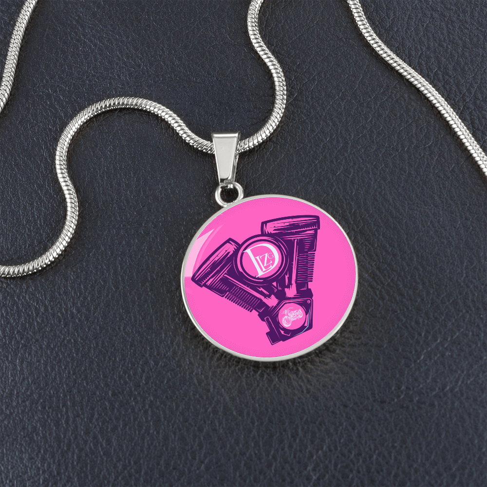 Motorrad Bike DLzG Halskette Anhänger rund Silber und Gold, Motorradkette, Motorradliebhaber Geschenk Pink/ Lila