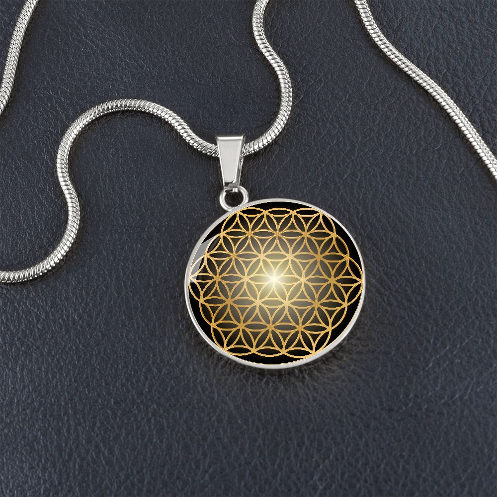Kette LEBENSBLUME Silber und Gold, Blume des Lebens, personalisierbar mit Gravur