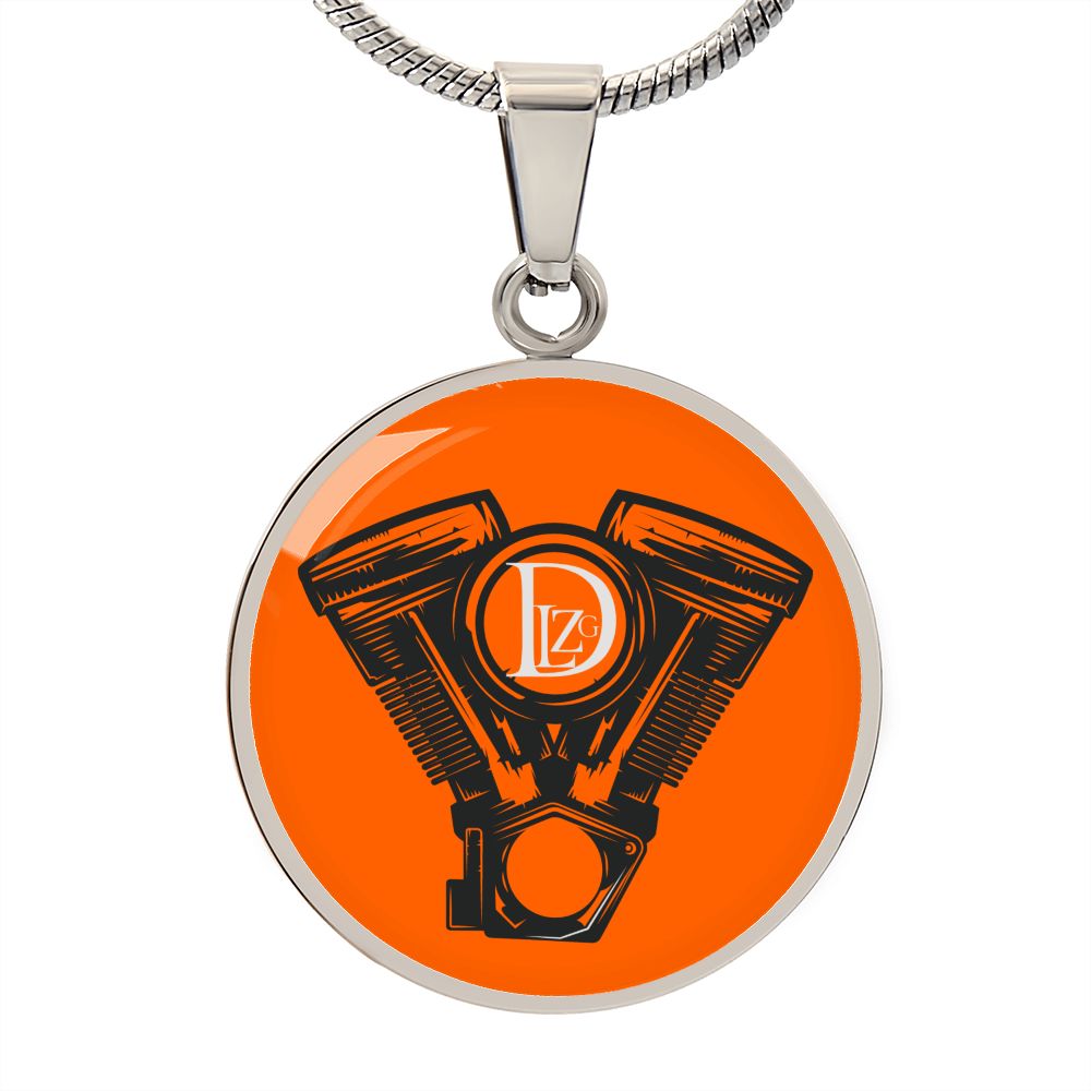 Motorrad Bike DLzG Halskette Anhänger rund Silber und Gold, Motorradkette, Motorradliebhaber Geschenk Orange/ Schwarz