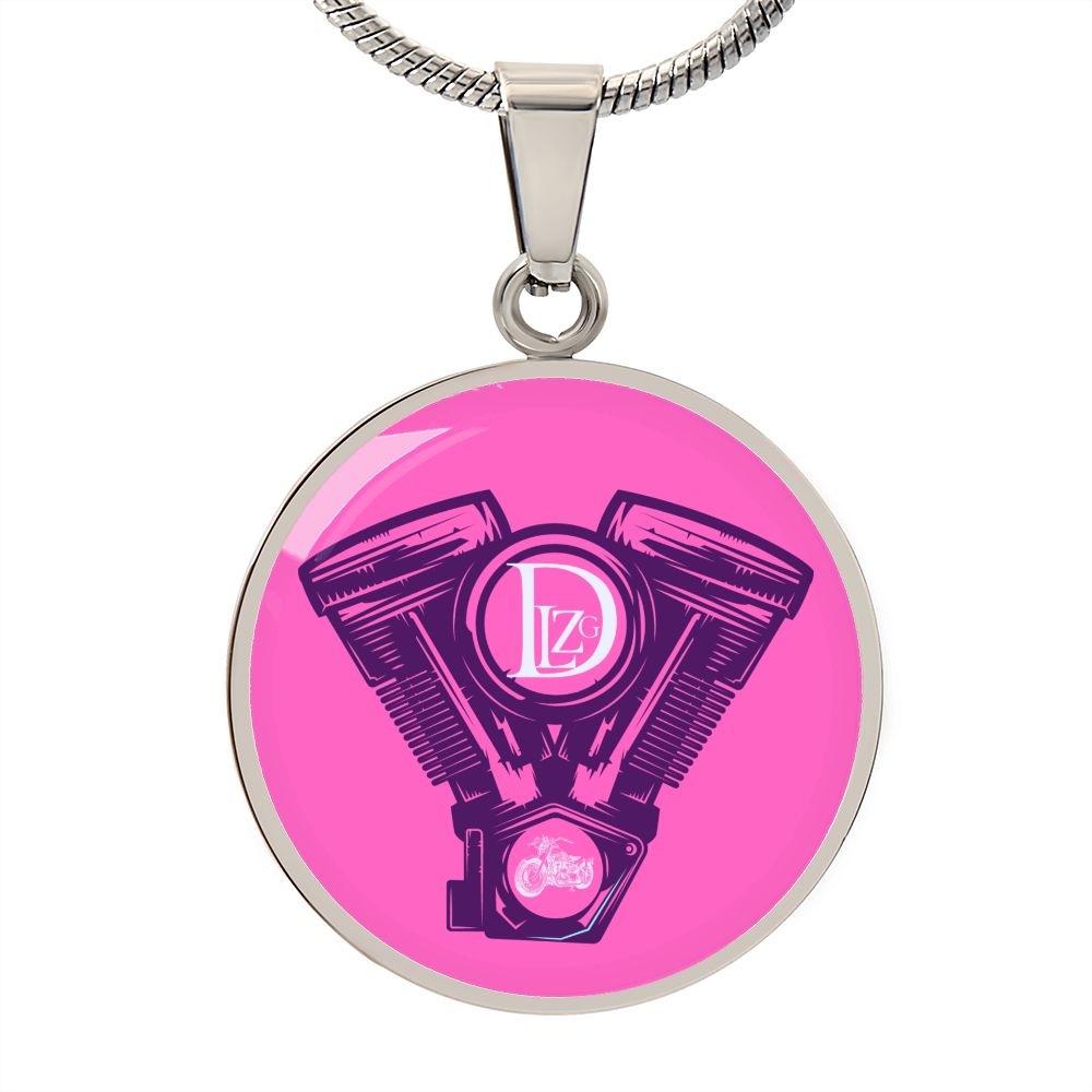 Motorrad Bike DLzG Halskette Anhänger rund Silber und Gold, Motorradkette, Motorradliebhaber Geschenk Pink/ Lila