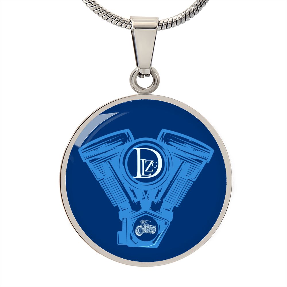 Motorrad Bike DLzG Halskette Anhänger rund Silber und Gold, Motorradkette, Motorradliebhaber Geschenk Blau/ Blau
