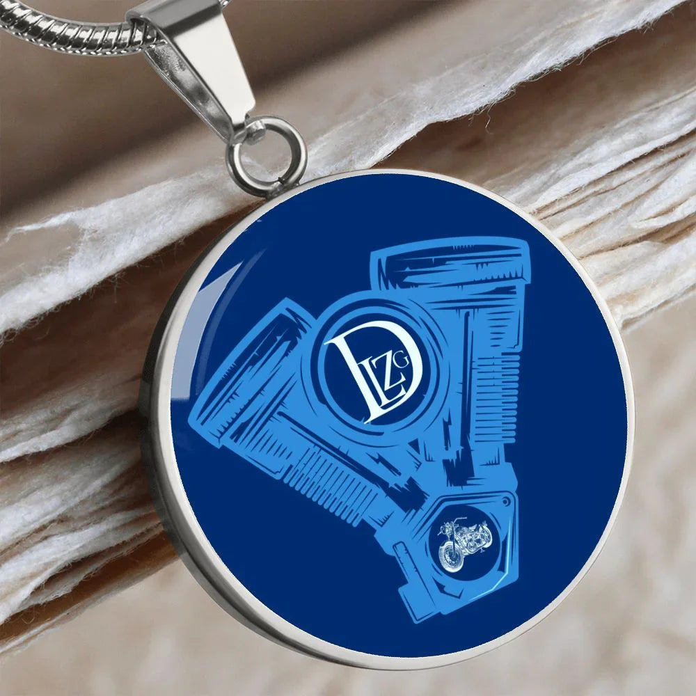 Motorrad Bike DLzG Halskette Anhänger rund Silber und Gold, Motorradkette, Motorradliebhaber Geschenk Blau/ Blau