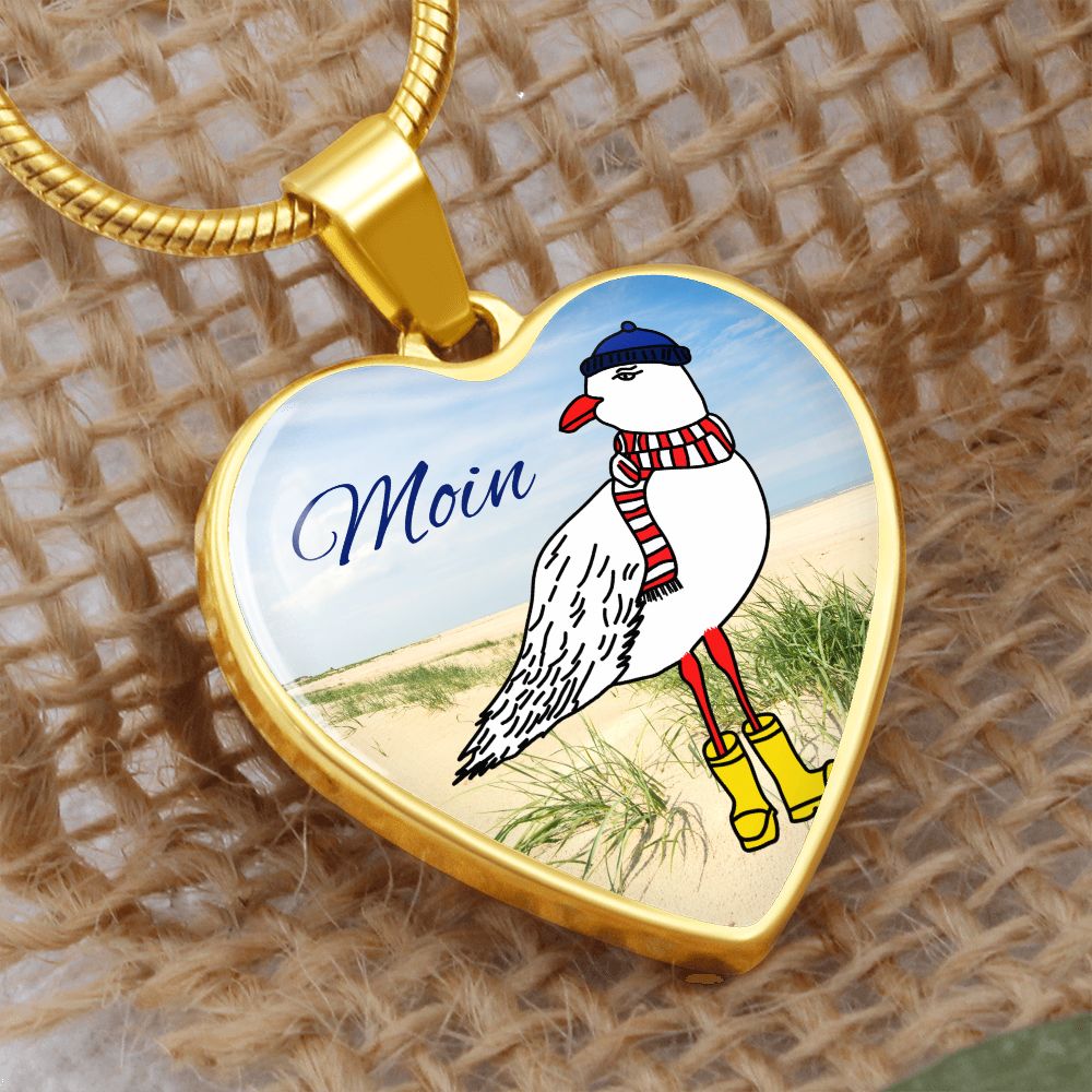 Moin Möwe maritime Halskette mit Möwe im Herznahänger Geschenk zum Muttertag Plattdeutsch