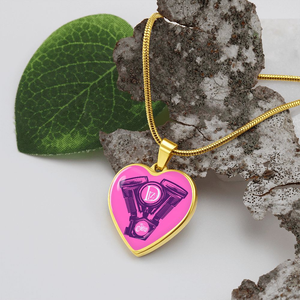 Motorrad Bike DLzG Herz Halskette Silber und Gold, Motorradkette, Motorradliebhaber Geschenk, Pink/Lila