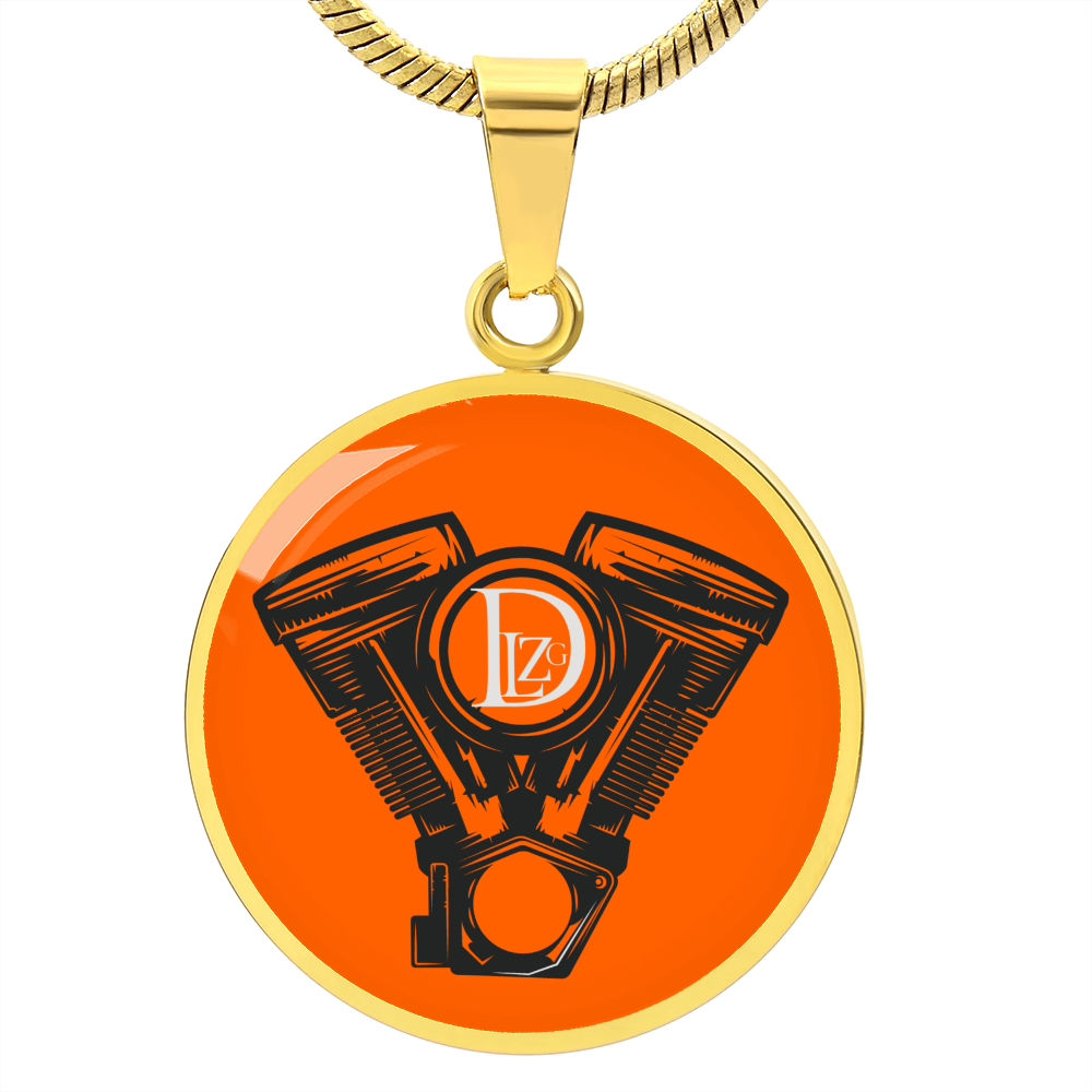 Motorrad Bike DLzG Halskette Anhänger rund Silber und Gold, Motorradkette, Motorradliebhaber Geschenk Orange/ Schwarz
