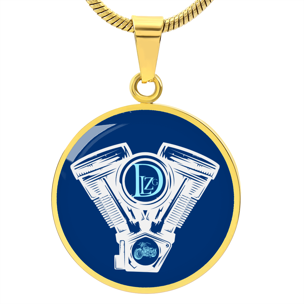 Motorrad Bike DLzG Halskette Anhänger rund Silber und Gold, Motorradkette, Motorradliebhaber Geschenk Blau/ Weiß