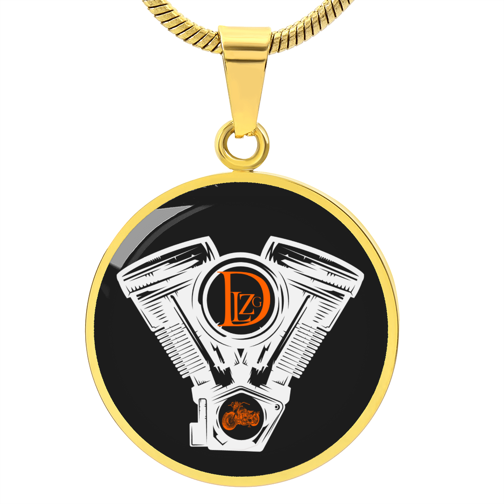 Motorrad Bike DLzG Halskette Anhänger rund Silber und Gold, Motorradkette, Motorradliebhaber Geschenk Schwarz/ Weiß