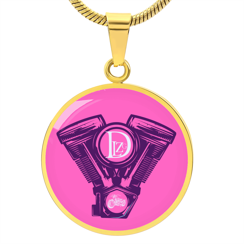 Motorrad Bike DLzG Halskette Anhänger rund Silber und Gold, Motorradkette, Motorradliebhaber Geschenk Pink/ Lila