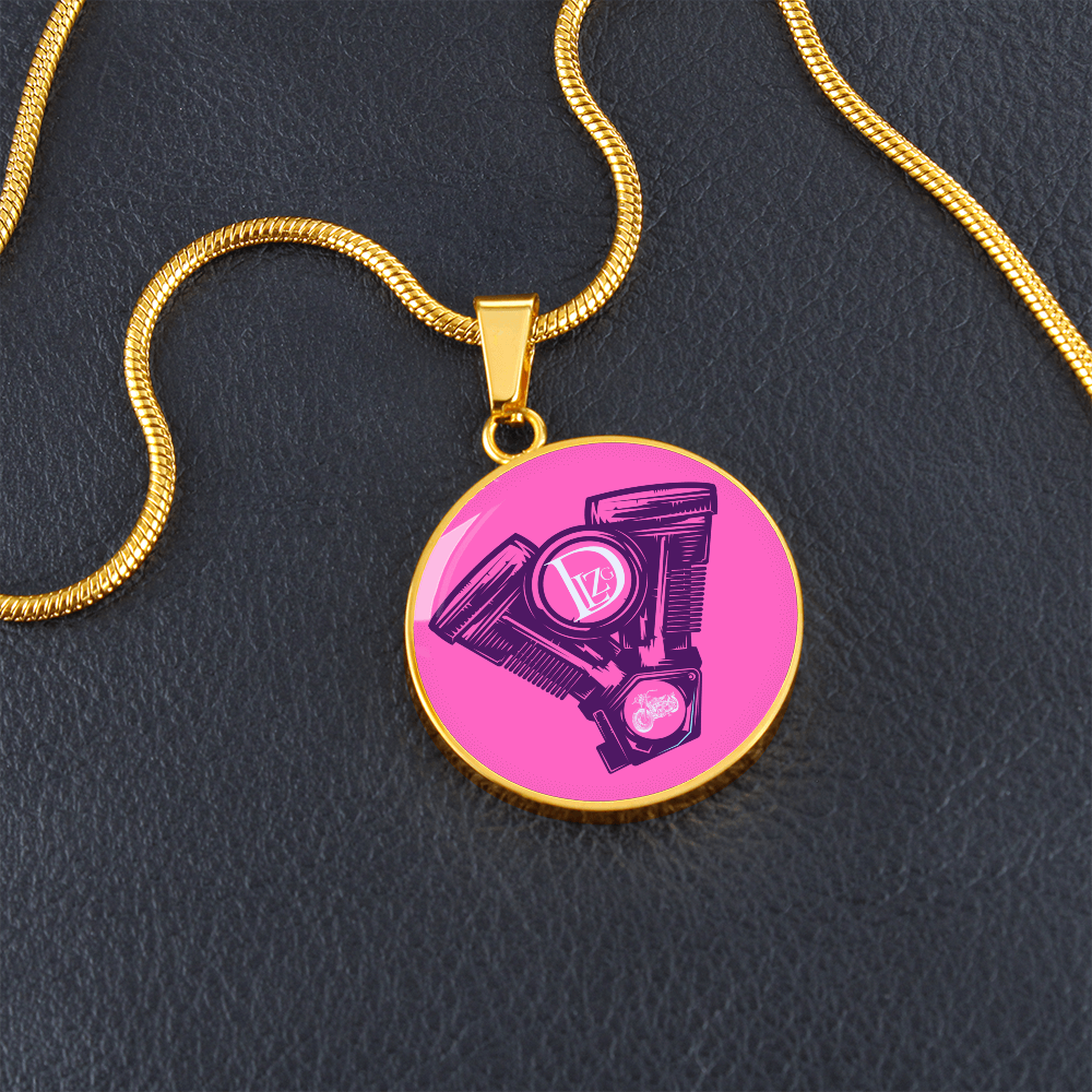 Motorrad Bike DLzG Halskette Anhänger rund Silber und Gold, Motorradkette, Motorradliebhaber Geschenk Pink/ Lila