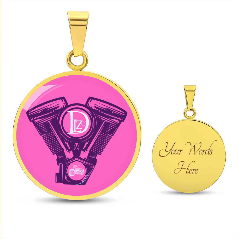 Motorrad Bike DLzG Halskette Anhänger rund Silber und Gold, Motorradkette, Motorradliebhaber Geschenk Pink/ Lila