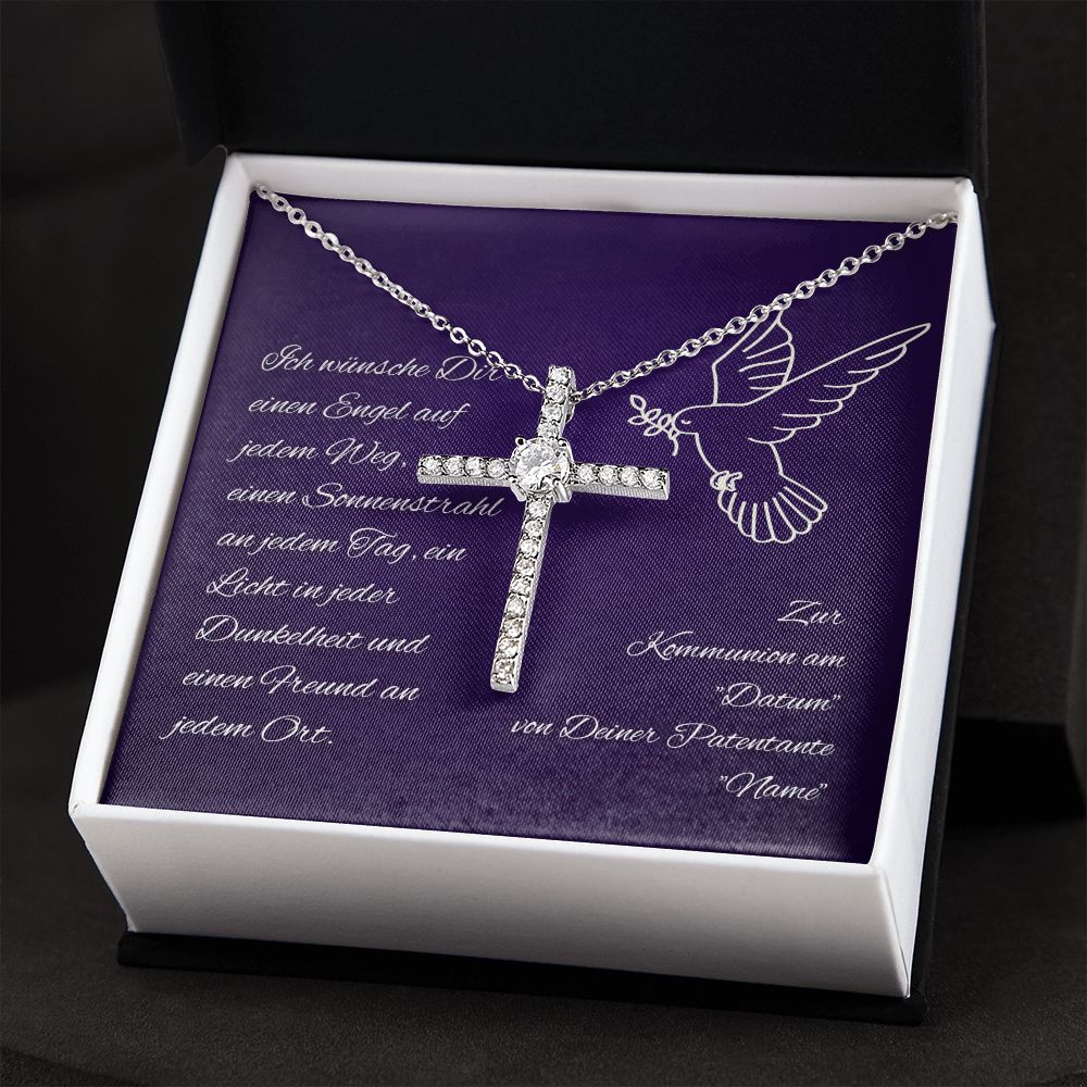 Kreuzkette zur Kommunion - Halskette mit Kreuz Geschenk für Patenkind personalisiert mit Name und Datum
