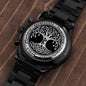 Wikinger Uhr Schwarz Yggdrasil mit Rune Raidho Chronograph Herrenuhr mit Baum des Lebens Gravur