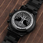 Wikinger Uhr Schwarz Yggdrasil mit Rune Ansuz Chronograph Herrenuhr mit Baum des Lebens Gravur