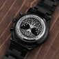 Wikinger Uhr Schwarz Yggdrasil mit Rune Dagaz Chronograph Herrenuhr mit Baum des Lebens Gravur