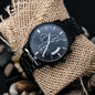 Wikinger Uhr Schwarz Yggdrasil mit Rune Dagaz Chronograph Herrenuhr mit Baum des Lebens Gravur