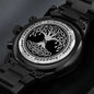 Wikinger Uhr Schwarz Yggdrasil mit Rune Dagaz Chronograph Herrenuhr mit Baum des Lebens Gravur