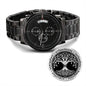 Wikinger Uhr Schwarz Yggdrasil mit Rune Dagaz Chronograph Herrenuhr mit Baum des Lebens Gravur