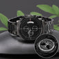 Wikinger Uhr Schwarz Yggdrasil mit Rune Raidho Chronograph Herrenuhr mit Baum des Lebens Gravur