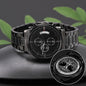 Wikinger Uhr Schwarz Yggdrasil mit Rune Ansuz Chronograph Herrenuhr mit Baum des Lebens Gravur