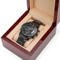 Wikinger Uhr Schwarz Yggdrasil mit Rune Dagaz Chronograph Herrenuhr mit Baum des Lebens Gravur