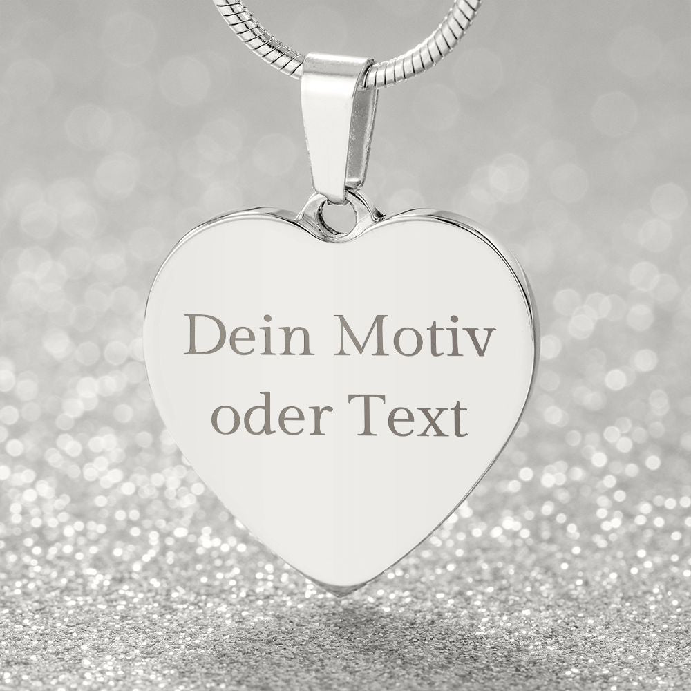 Halskette mit Herzanhänger zum selbst gestalten, Text, Logo oder Bild Custom mit optionaler Gravur auf der Rückseite