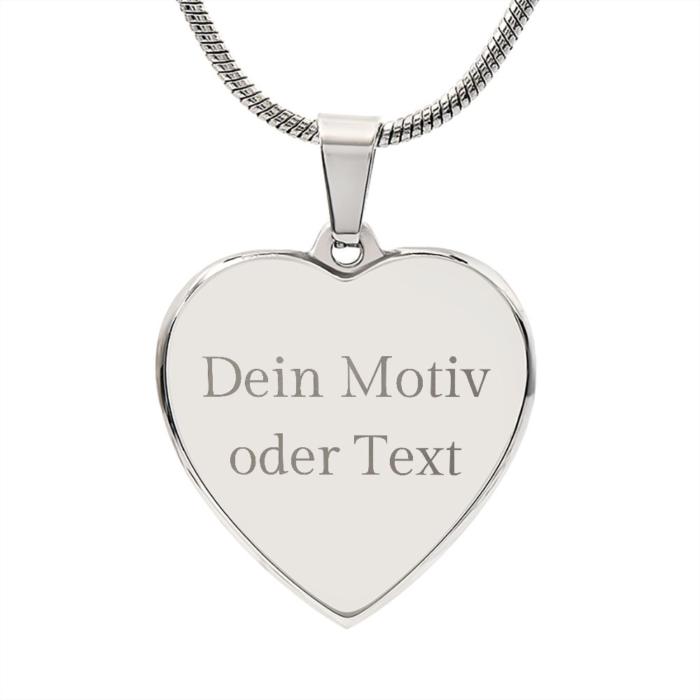Halskette mit Herzanhänger zum selbst gestalten, Text, Logo oder Bild Custom mit optionaler Gravur auf der Rückseite