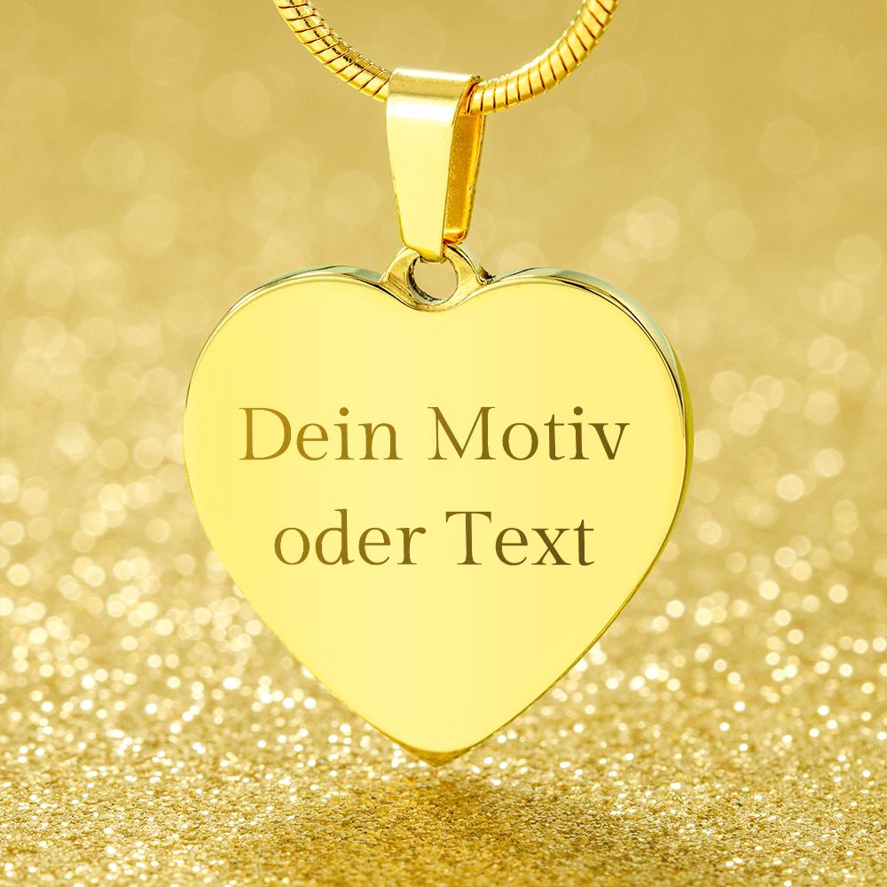 Halskette mit Herzanhänger zum selbst gestalten, Text, Logo oder Bild Custom mit optionaler Gravur auf der Rückseite