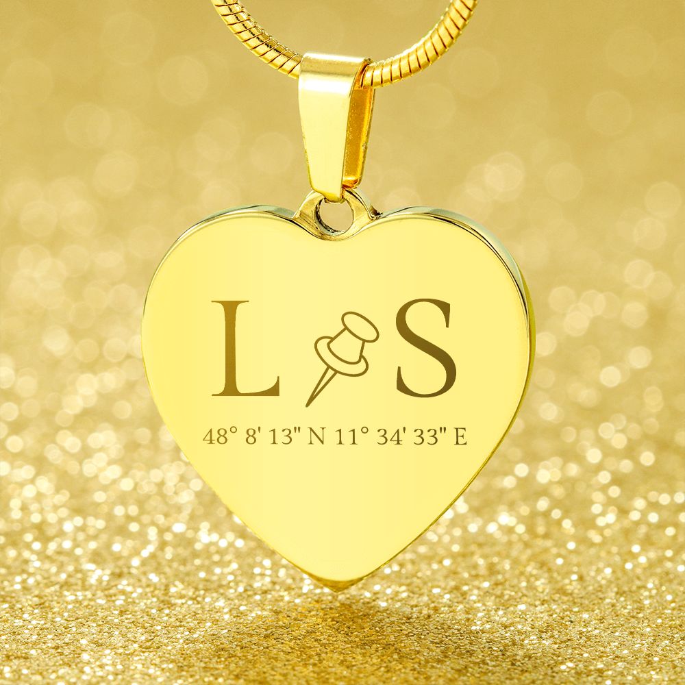 Paar Geschenk Personalisiert mit Gravur - Herzanhänger & Dog Tag Anhänger mit Initialen und Koordinaten - Gravur GPS-Koordinaten