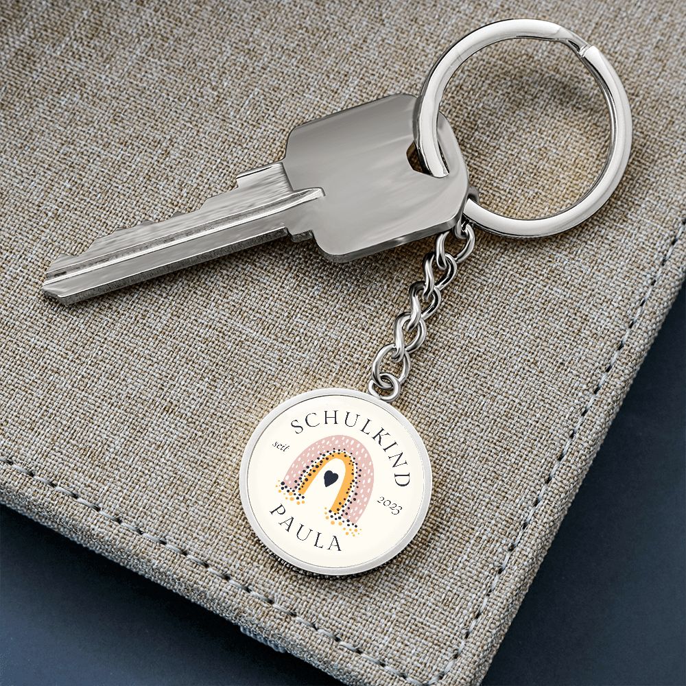 Einschulung Schlüsselanhänger mit Name Schulkind 2023 Regenbogen Schwarz