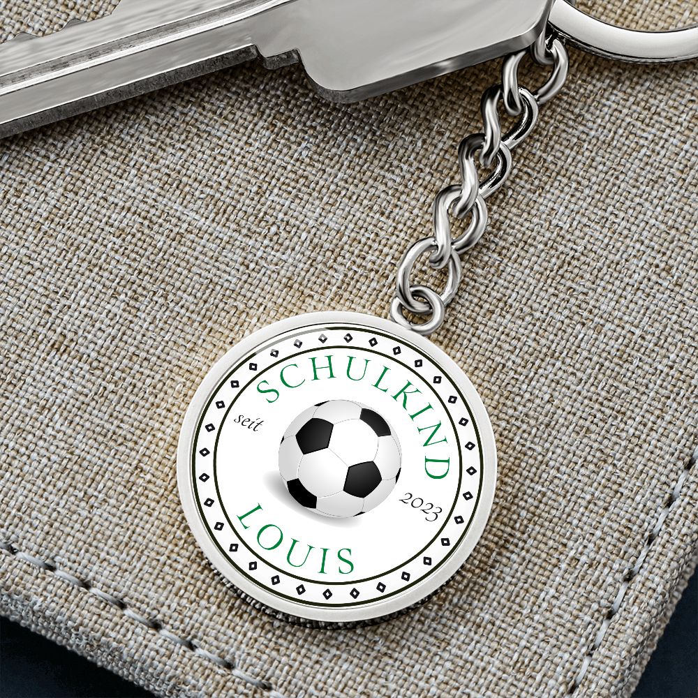 Einschulung Schlüsselanhänger mit Name Schulkind 2023 Fussball Grün
