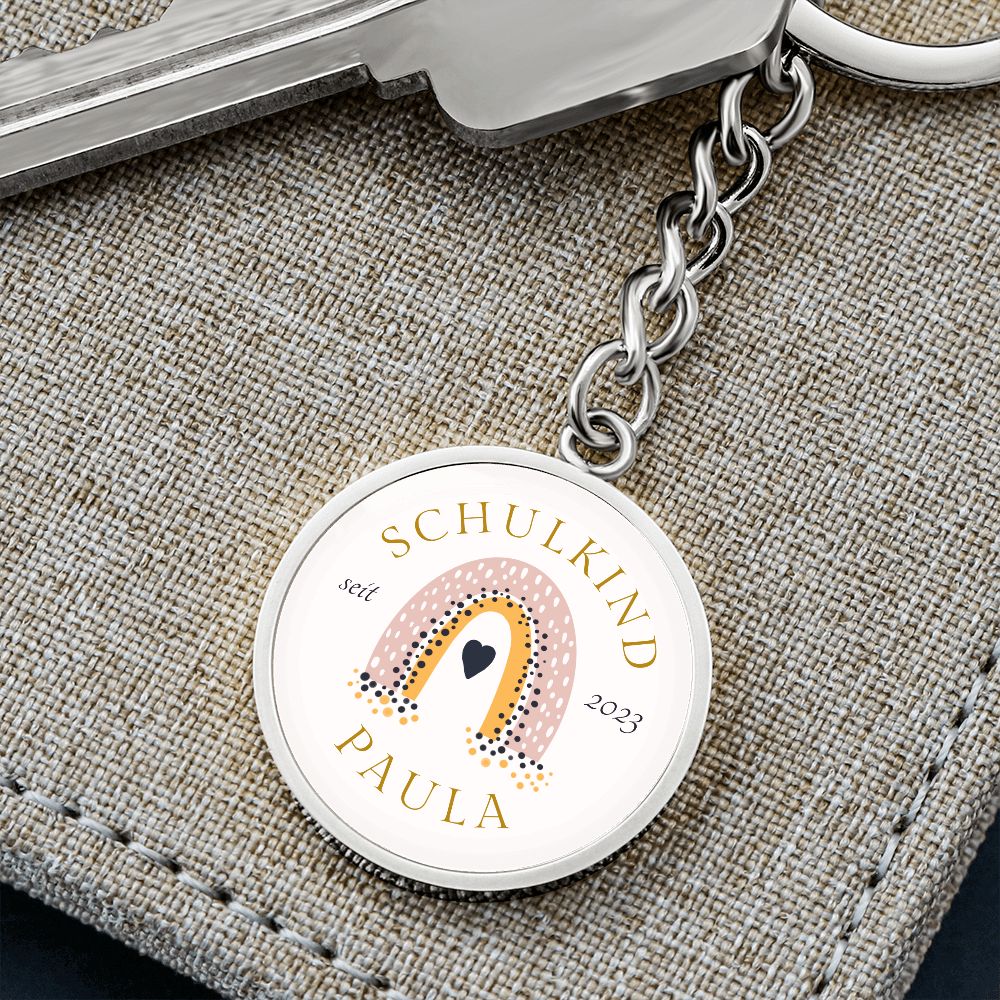 Einschulung Schlüsselanhänger mit Name Schulkind 2023 Regenbogen Gold